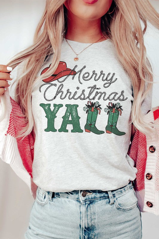 MERRY CHRISTMAS YALL COWBOY BOOTS Graphic Tee