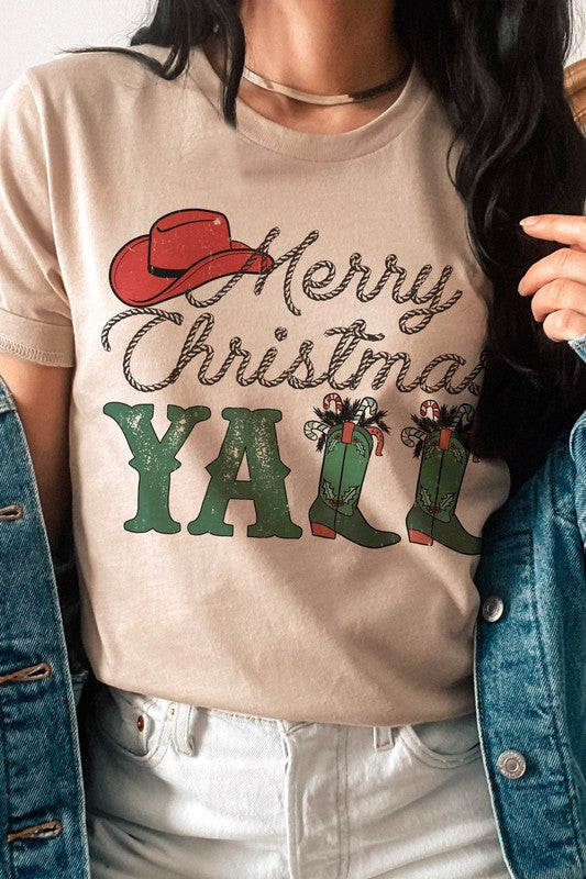 MERRY CHRISTMAS YALL COWBOY BOOTS Graphic Tee